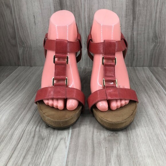 Aerosoles A2 Wedge Sandals 8M Plush Nite Dull Matte Red Buckle Strap Shoes - Picture 7 of 11